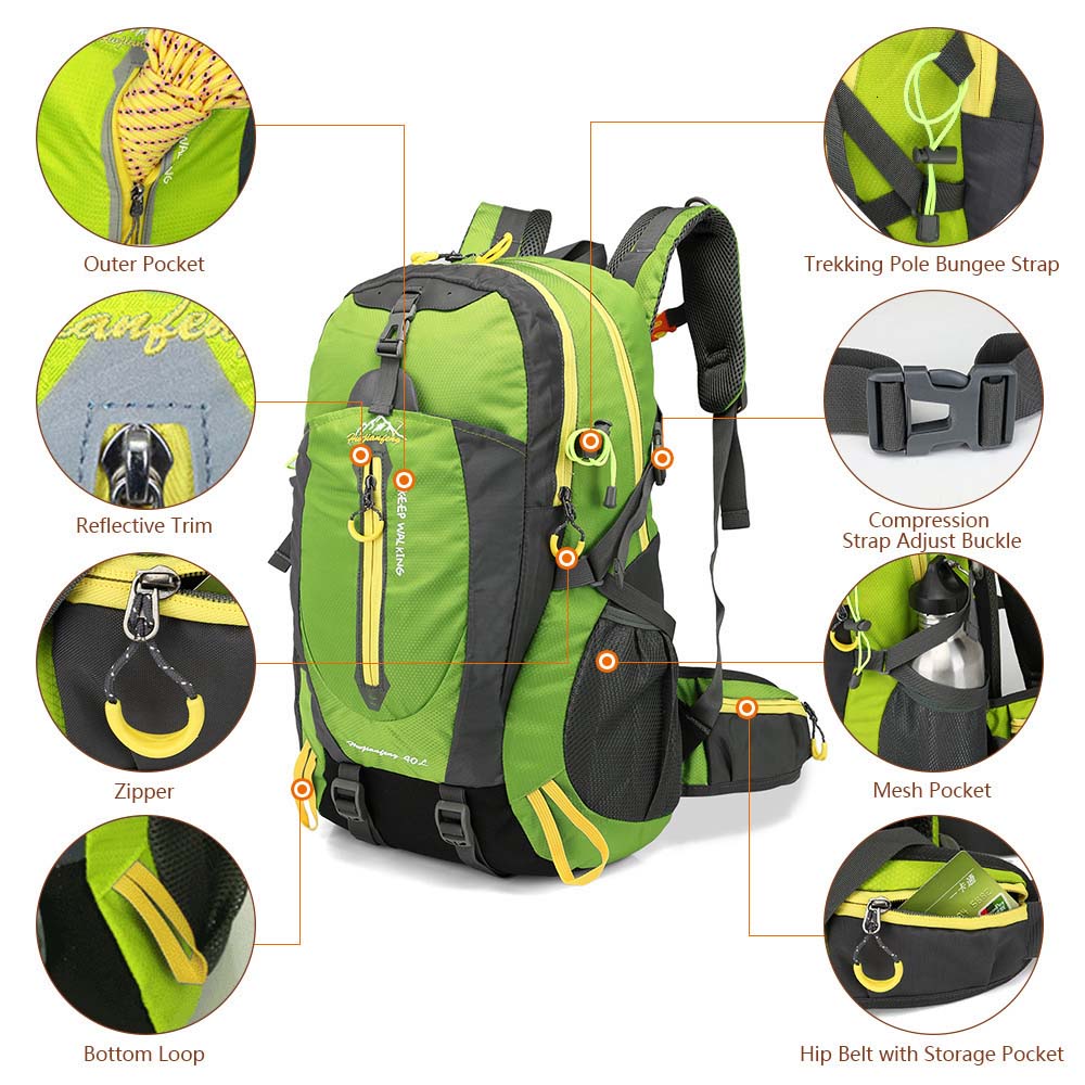 UNCVD 40L Durable Nylon Backpack for Hiking, Camping & Travel